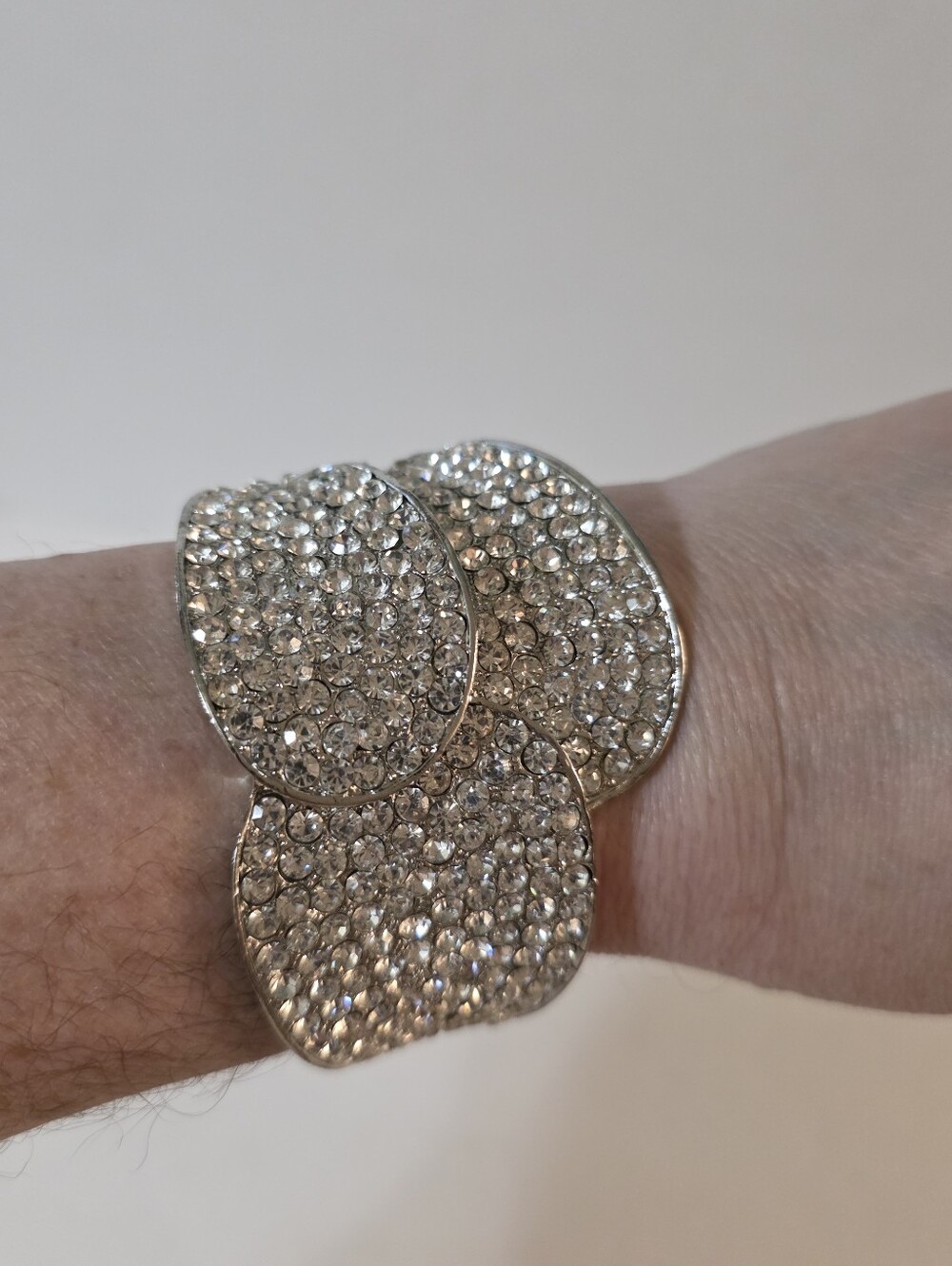 Silvertone Rhinestone Hinged Cuff Bracelet
